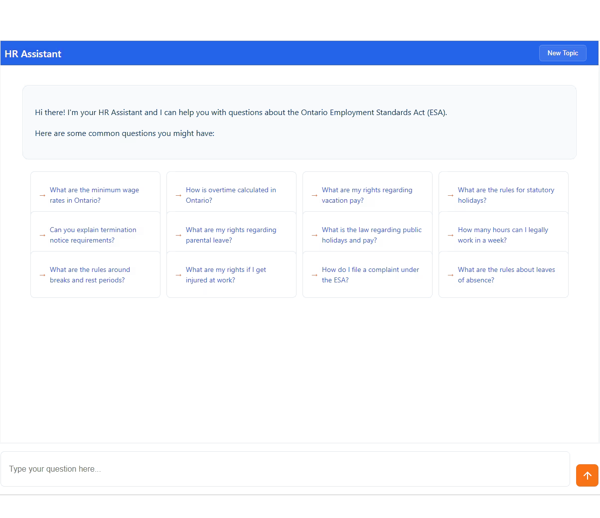 Ontario HR Chatbot Interface